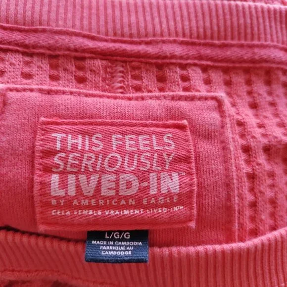 American Eagle Women’s Oversized Big Hug Waffle Crew Neck Sweatshirt Large - Picture 4 of 9